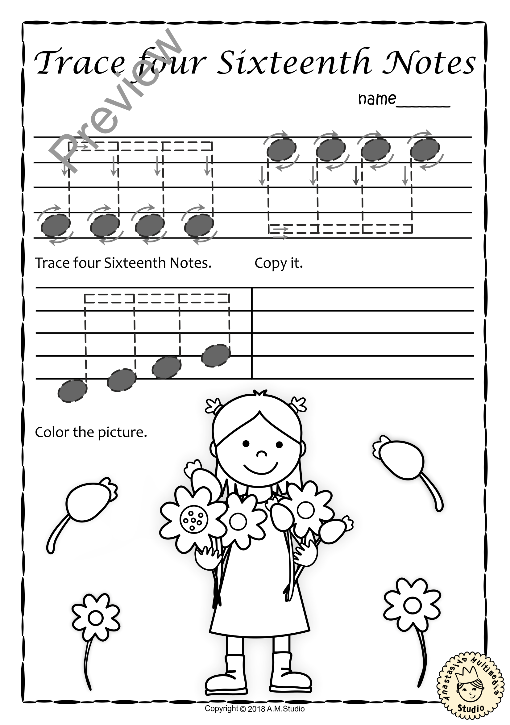 Tracing Music Notes Worksheets for Fall (img # 3)