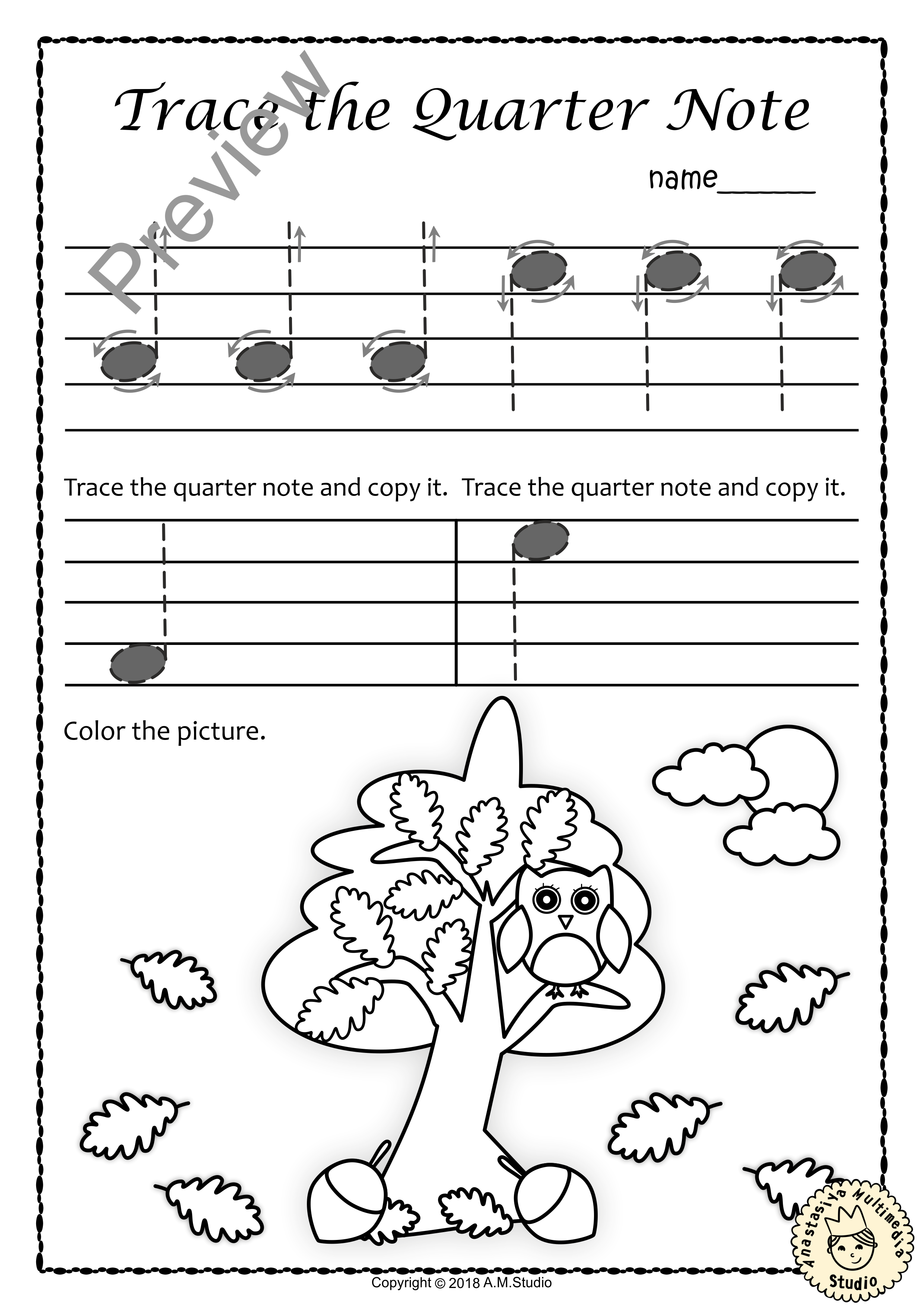 Tracing Music Notes Worksheets for Fall (img # 4)