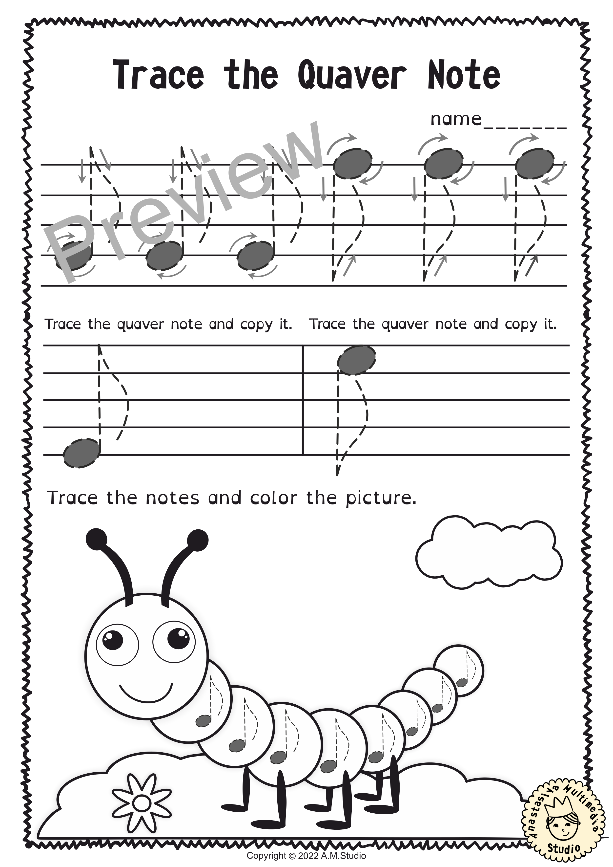 Tracing Music Notes & Symbols Worksheets for Spring | British terminology (img # 2)