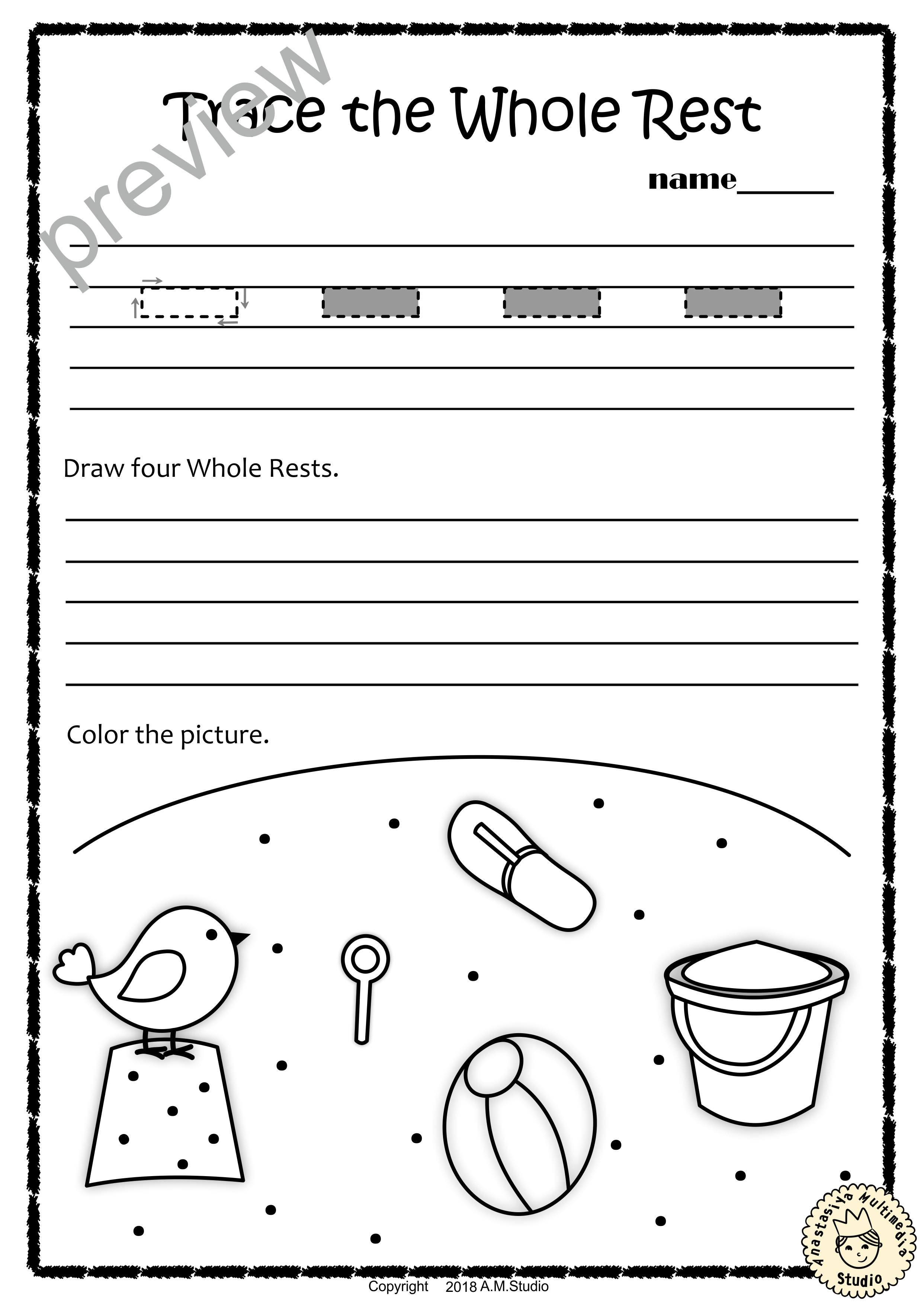 Tracing Music Notes Worksheets for Summer (img # 4)