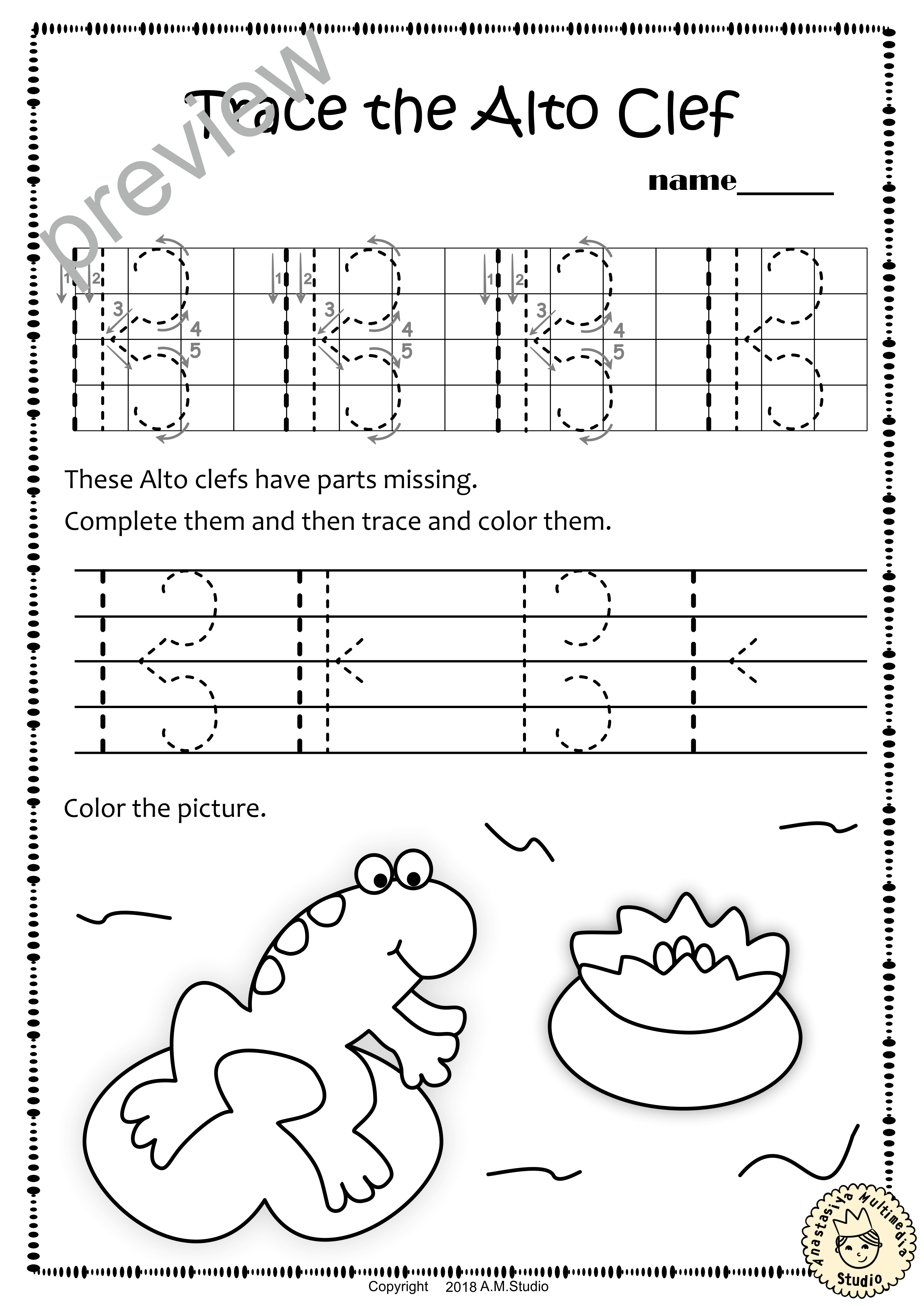 alto clef tracing sheet