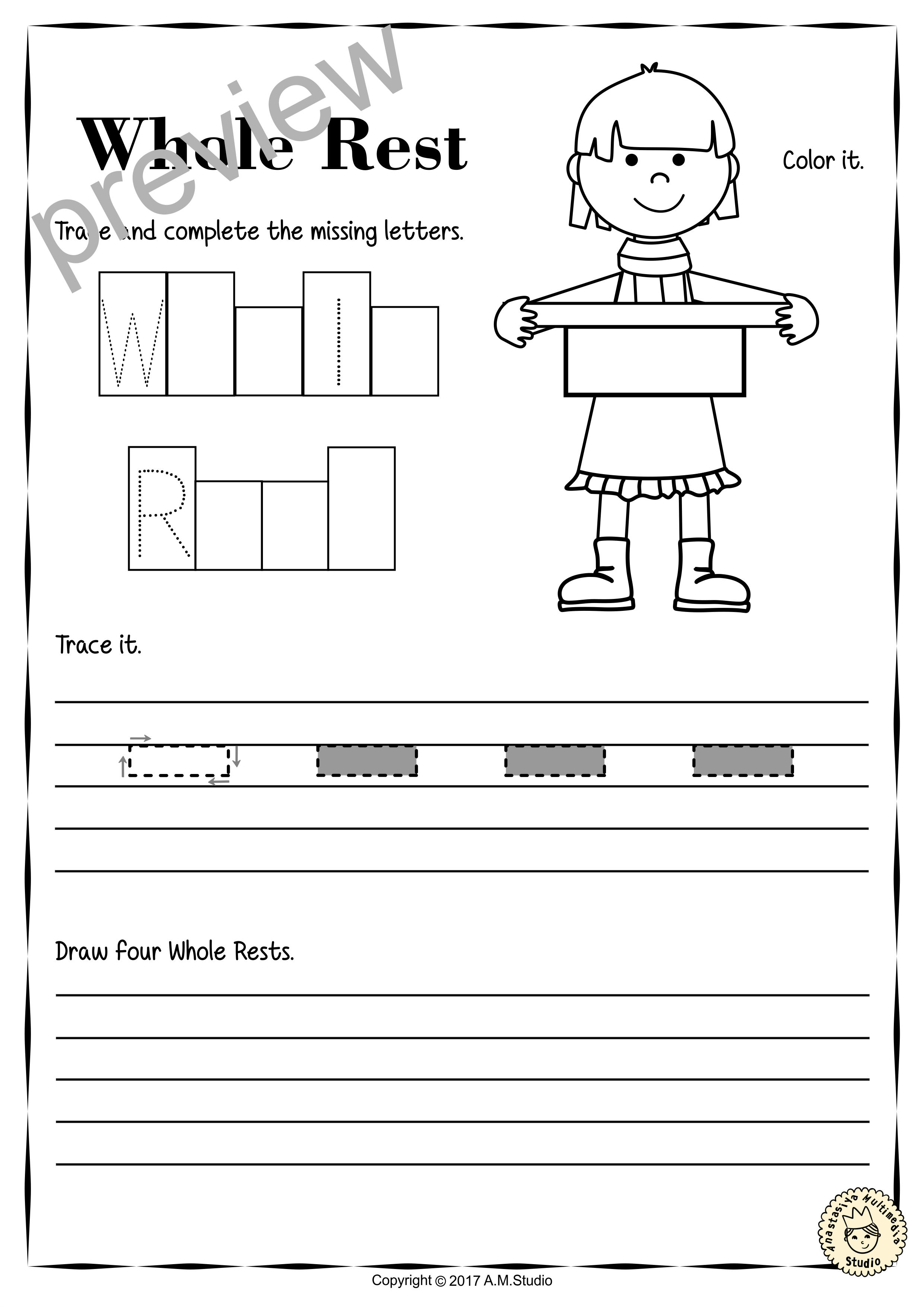 whole rest tracing sheet