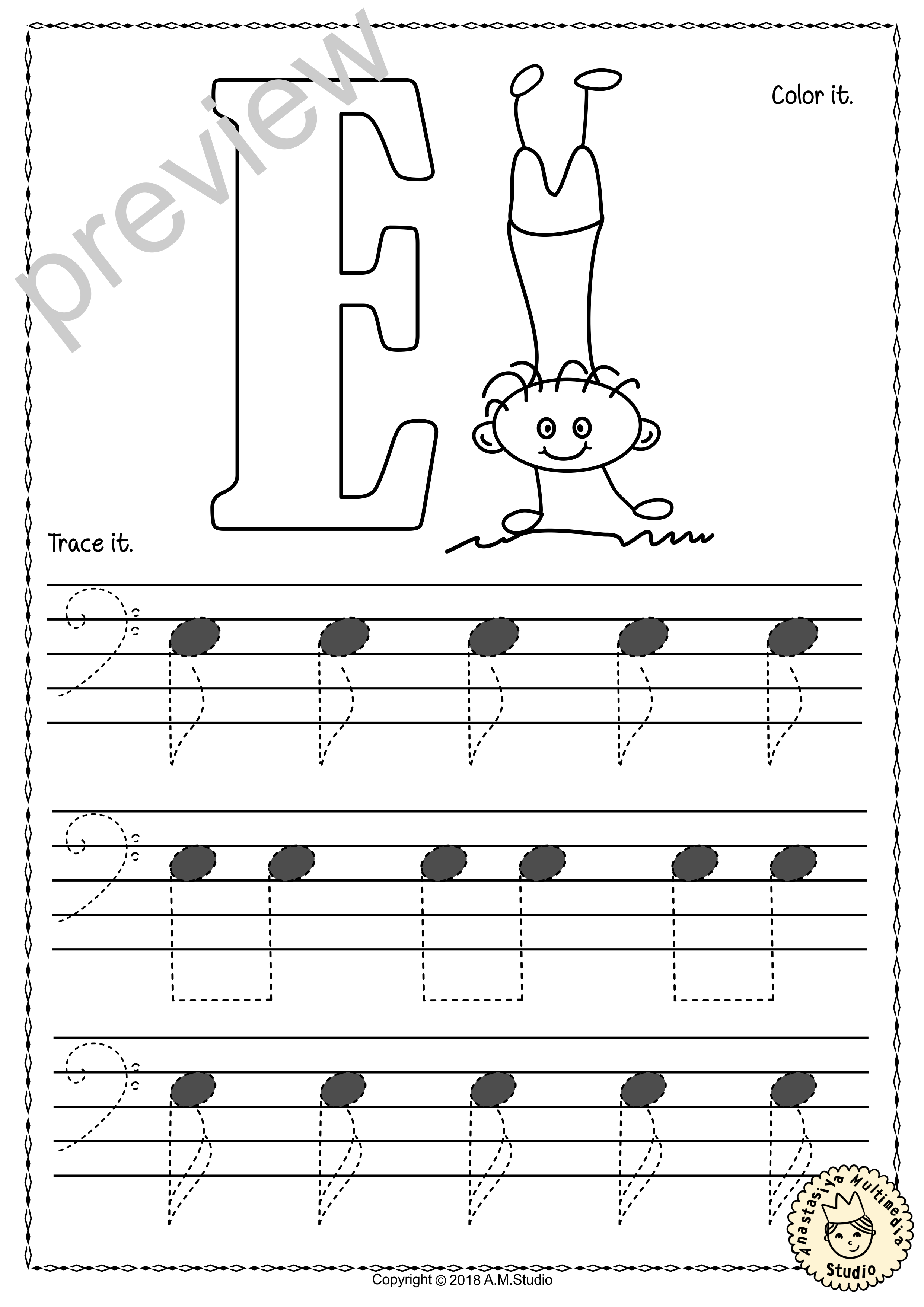 Tracing Music Notes Worksheets for kids {Bass Clef} (img # 1)