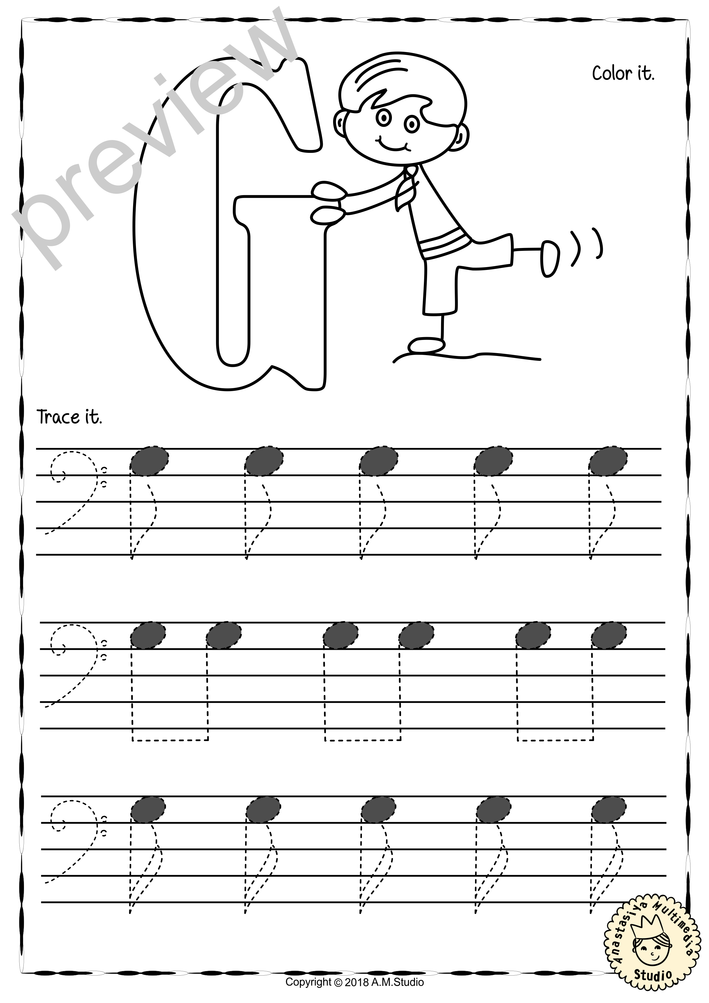 Tracing Music Notes Worksheets for kids {Bass Clef} (img # 3)