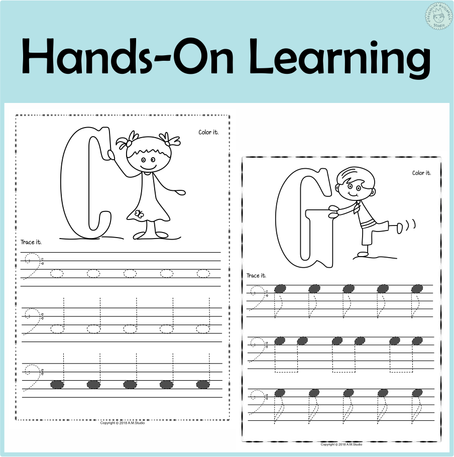 Tracing Music Notes Worksheets for kids {Bass Clef} (img # 2)