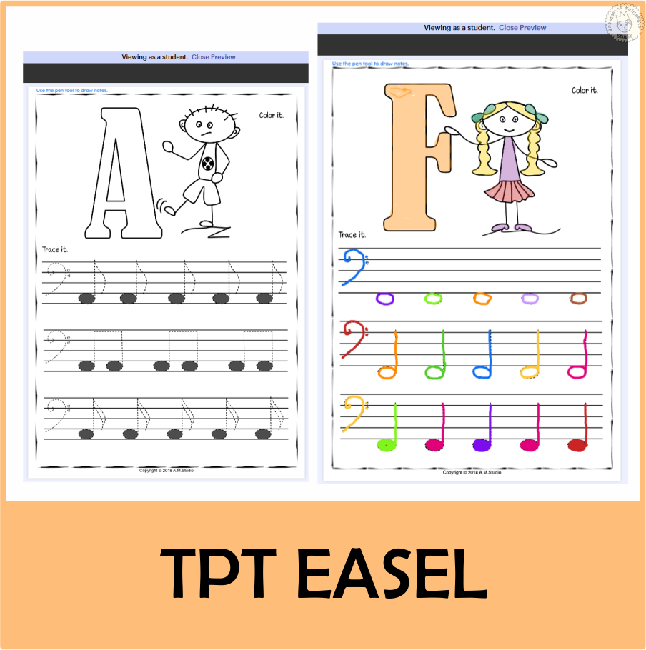 Tracing Music Notes Worksheets for kids {Bass Clef} (img # 3)