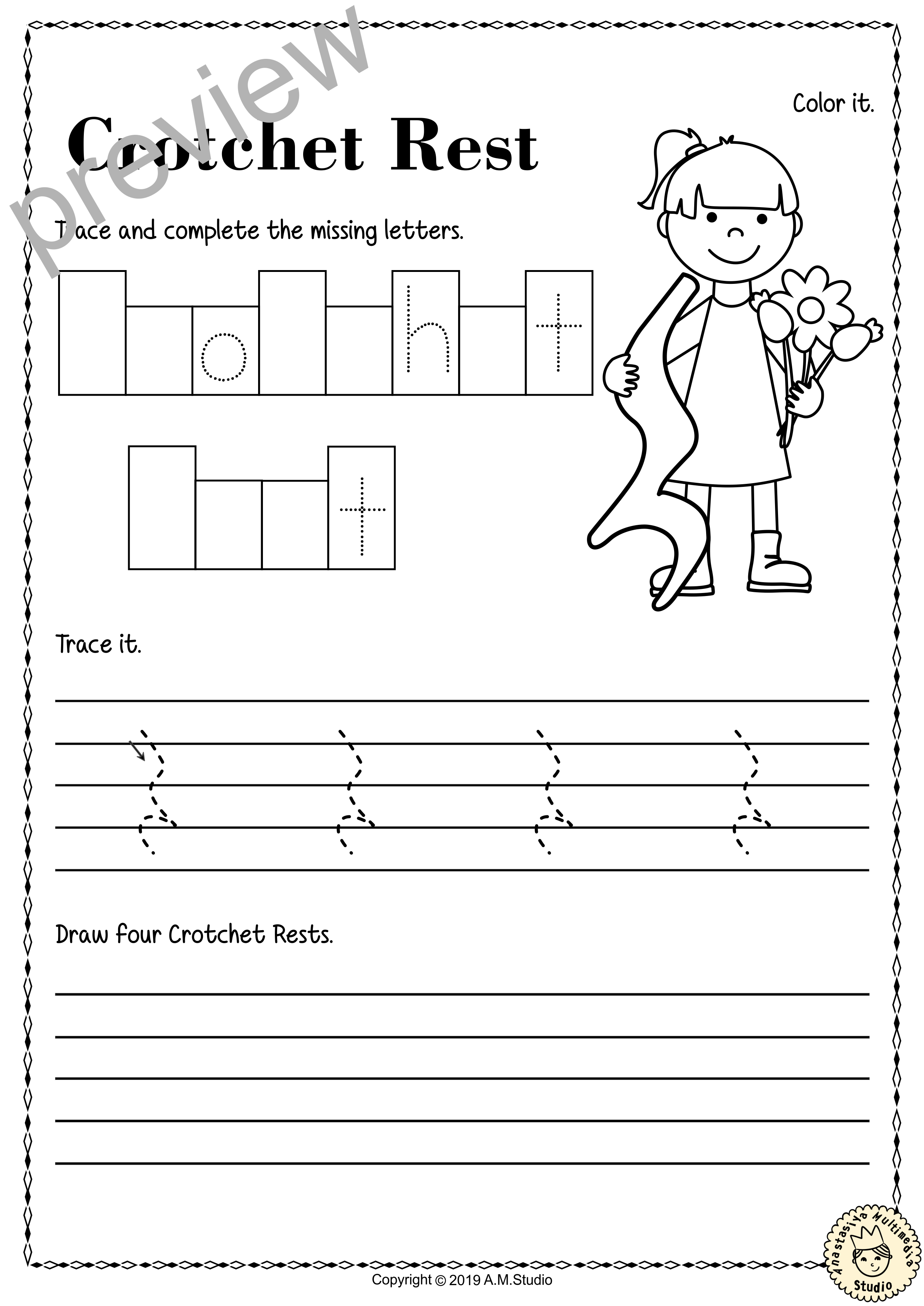 Tracing Music Notes Worksheets for kids {British Terminology} (img # 4)