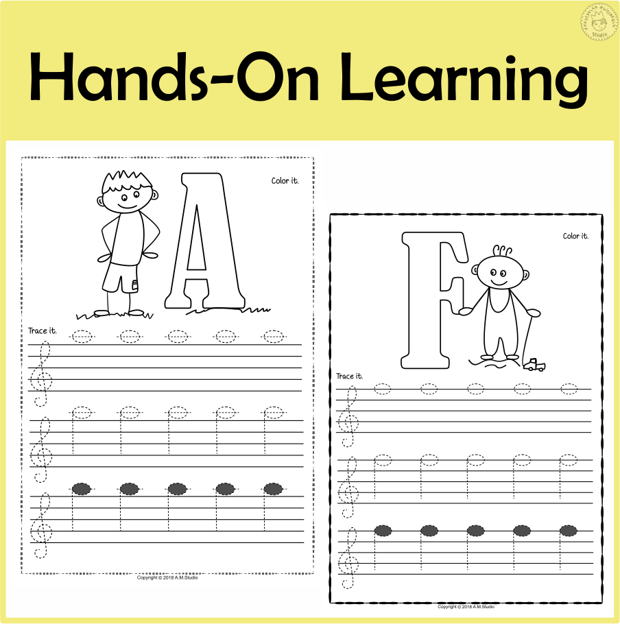 Tracing Music Notes Worksheets for kids {Treble Clef} (img # 2)