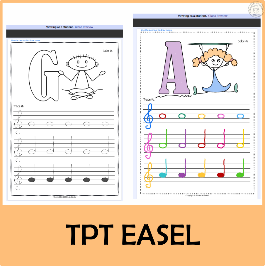 Tracing Music Notes Worksheets for kids {Treble Clef} (img # 3)