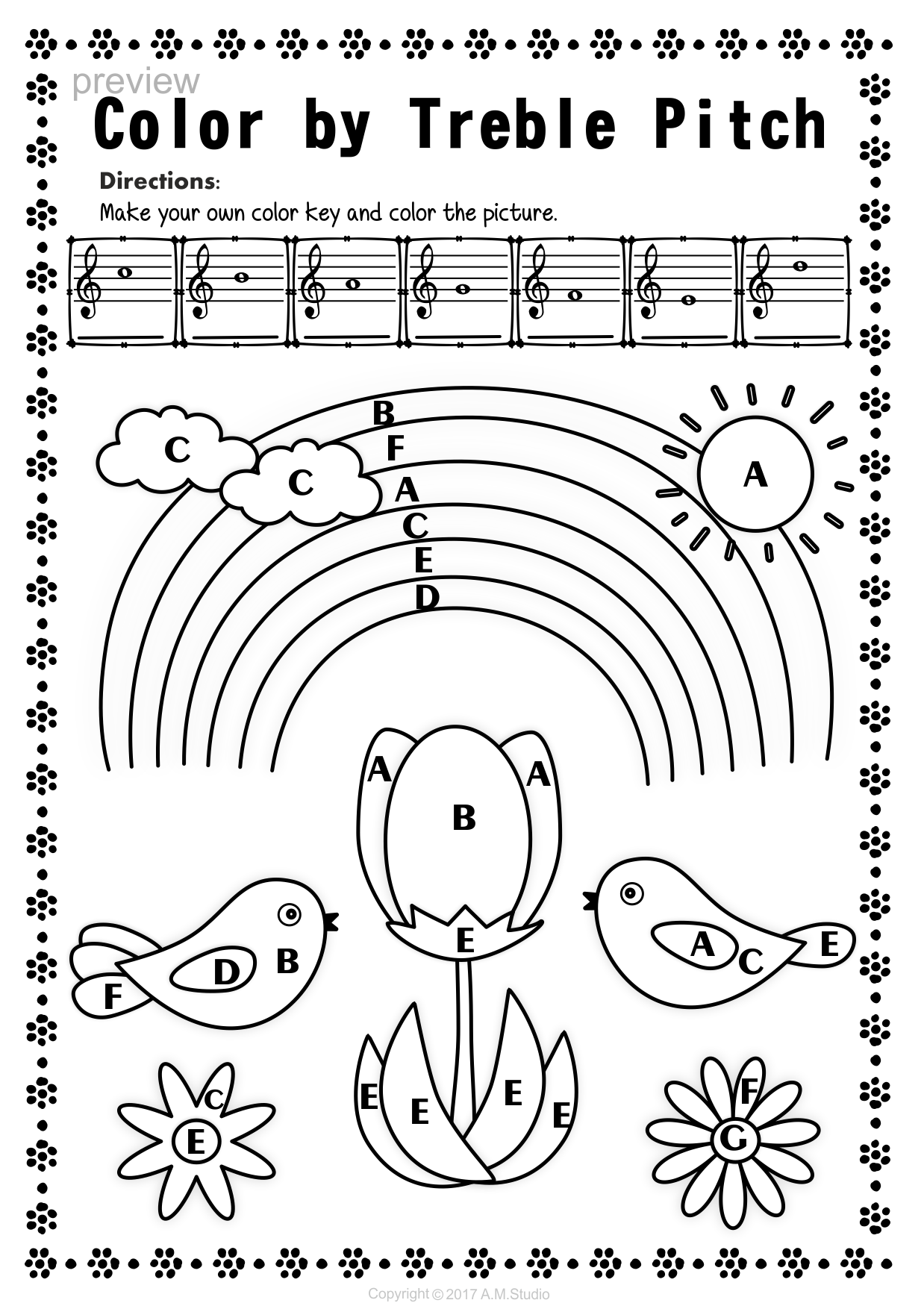 Treble Clef Note Naming Worksheets for Spring (img # 3)