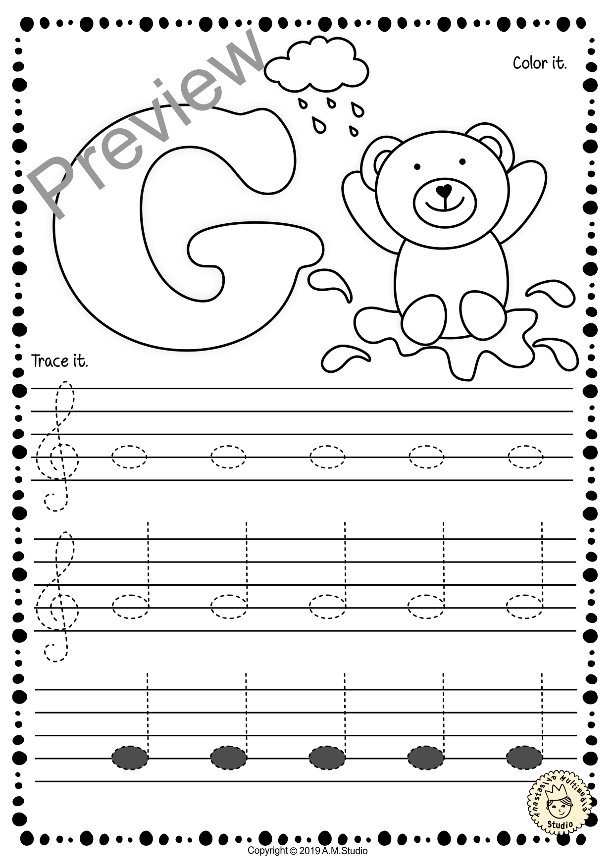 Treble Clef Tracing Music Notes Worksheets for Spring (img # 2)