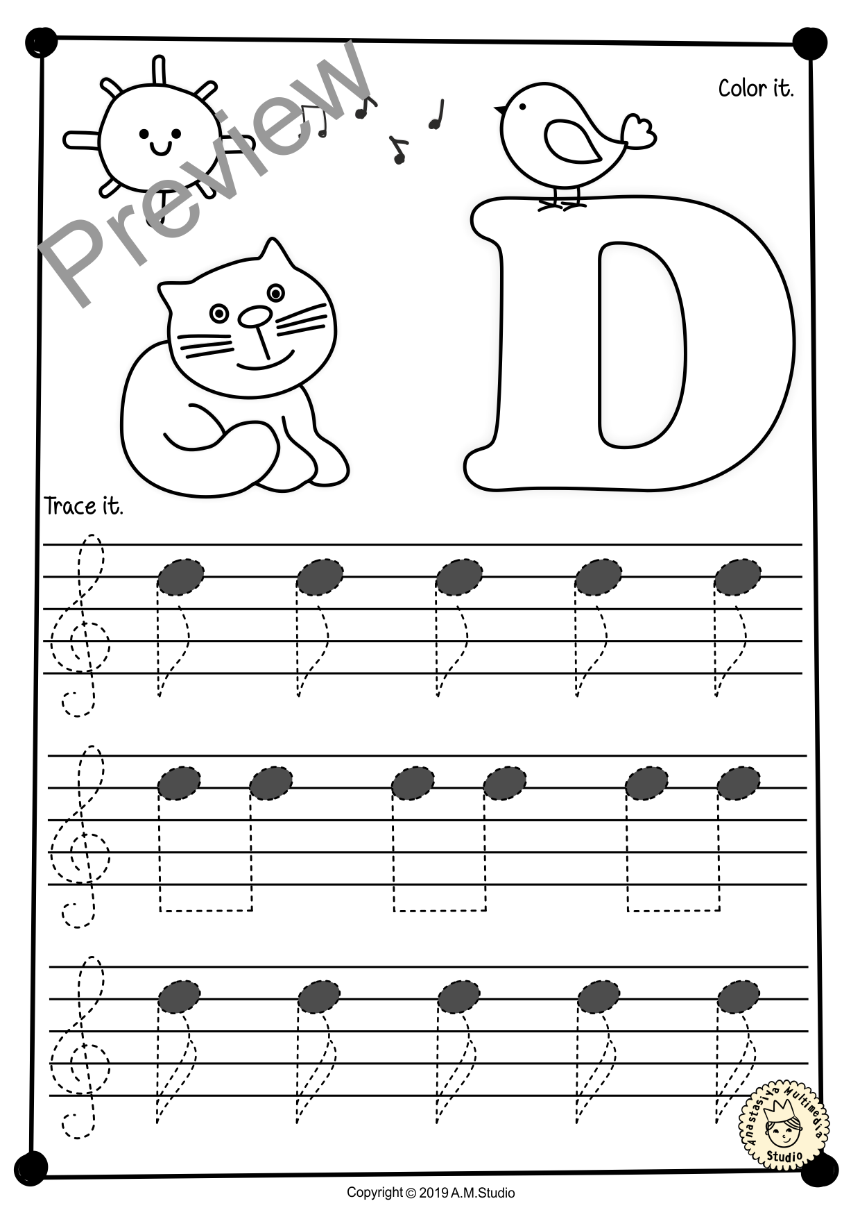 Treble Clef Tracing Music Notes Worksheets for Spring (img # 4)