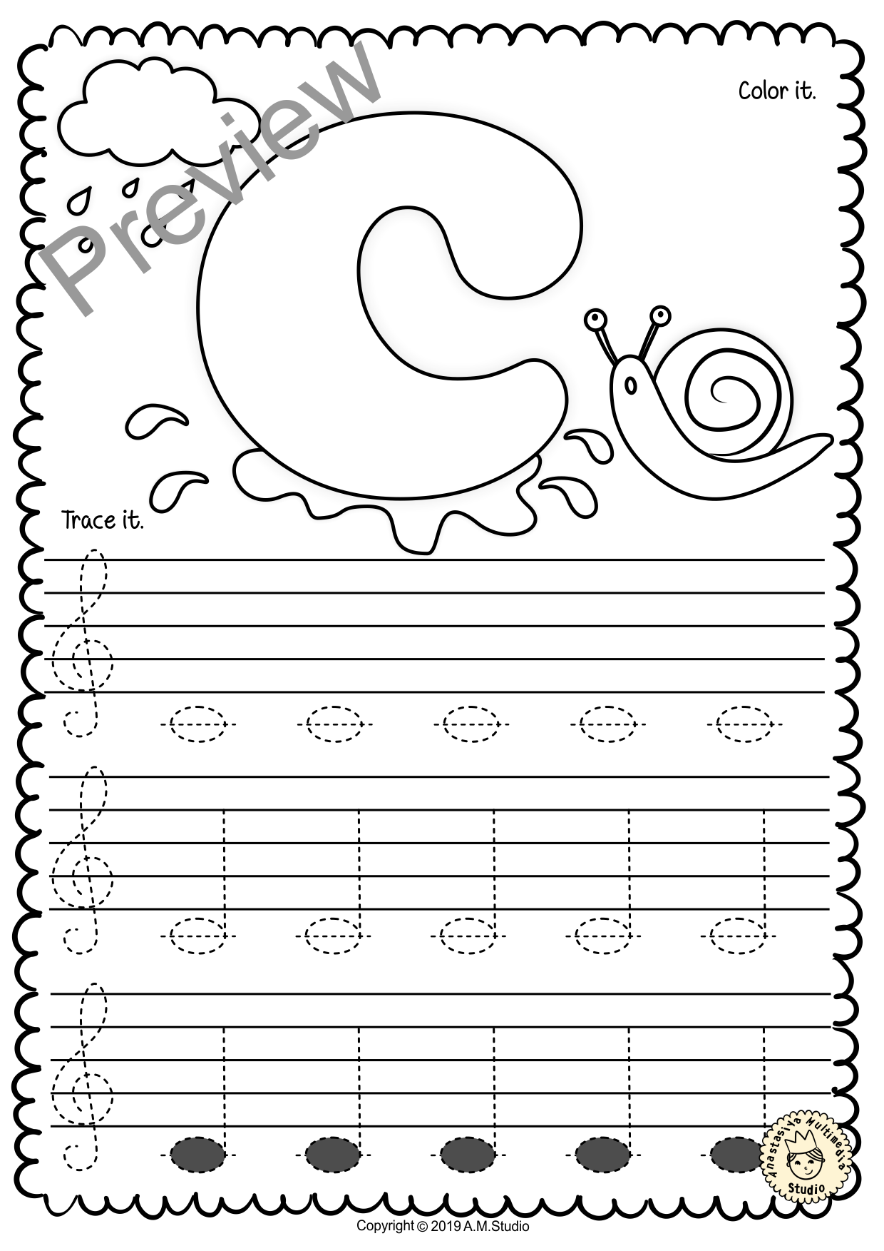 Treble Clef Tracing Music Notes Worksheets for Spring (img # 1)