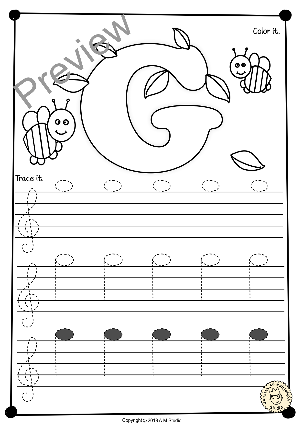 Treble Clef Tracing Music Notes Worksheets for Spring (img # 3)