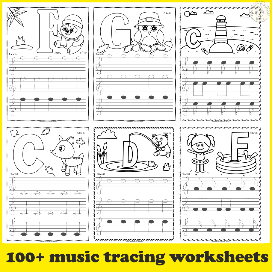 Treble Clef Tracing Music Worksheets Seasonal Bundle (img # 1)