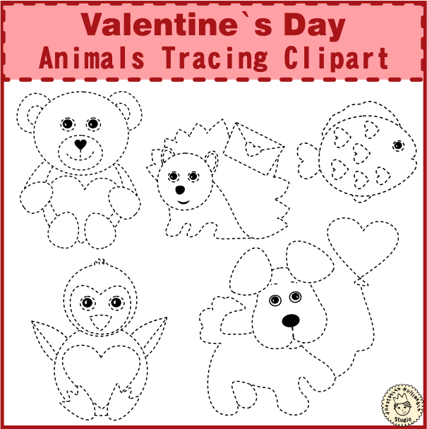 Valentine`s Day Animals Tracing Clipart (img # 1)