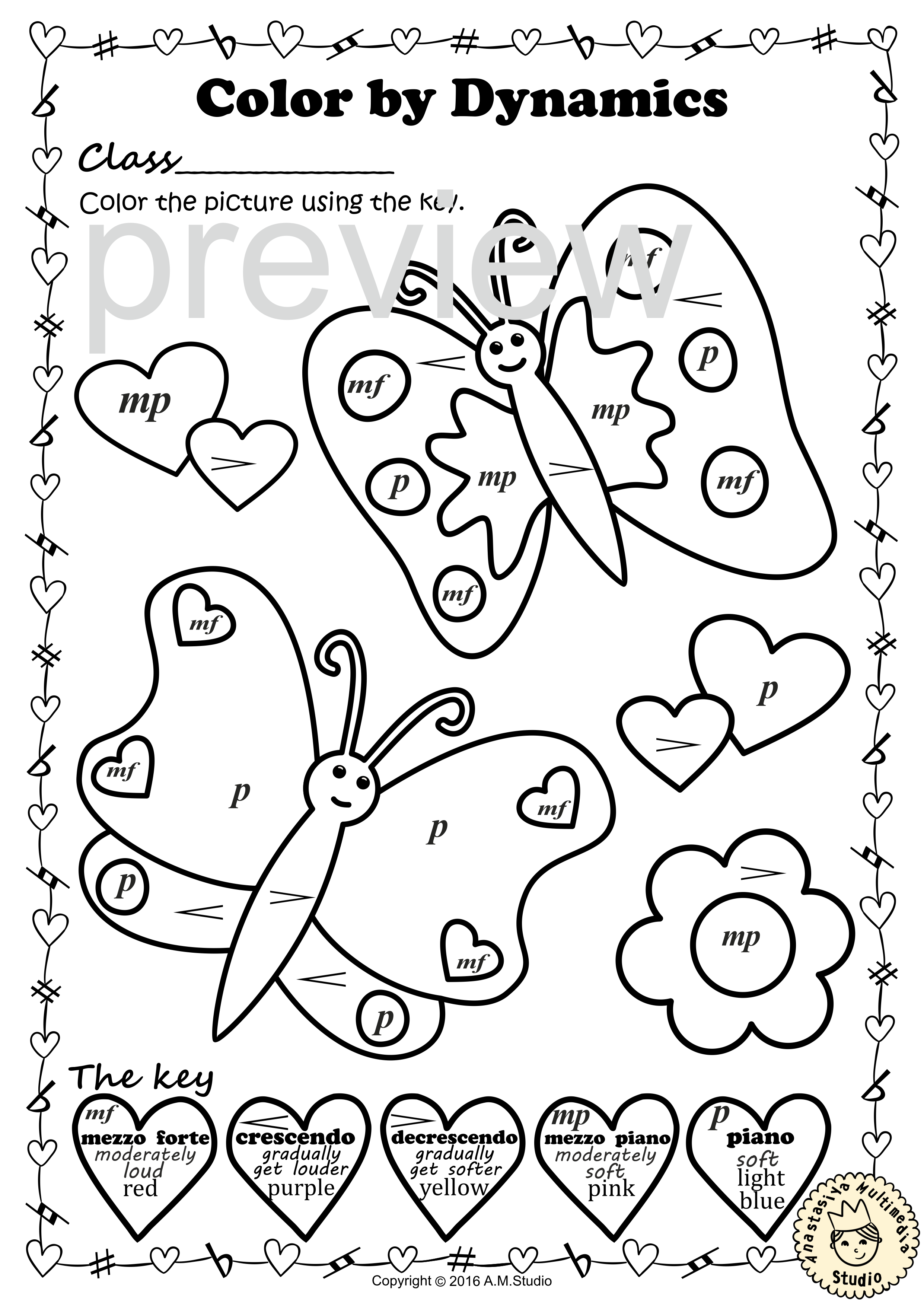 Valentine`s Day Music Coloring Pages | Color by Dynamics (img # 1)
