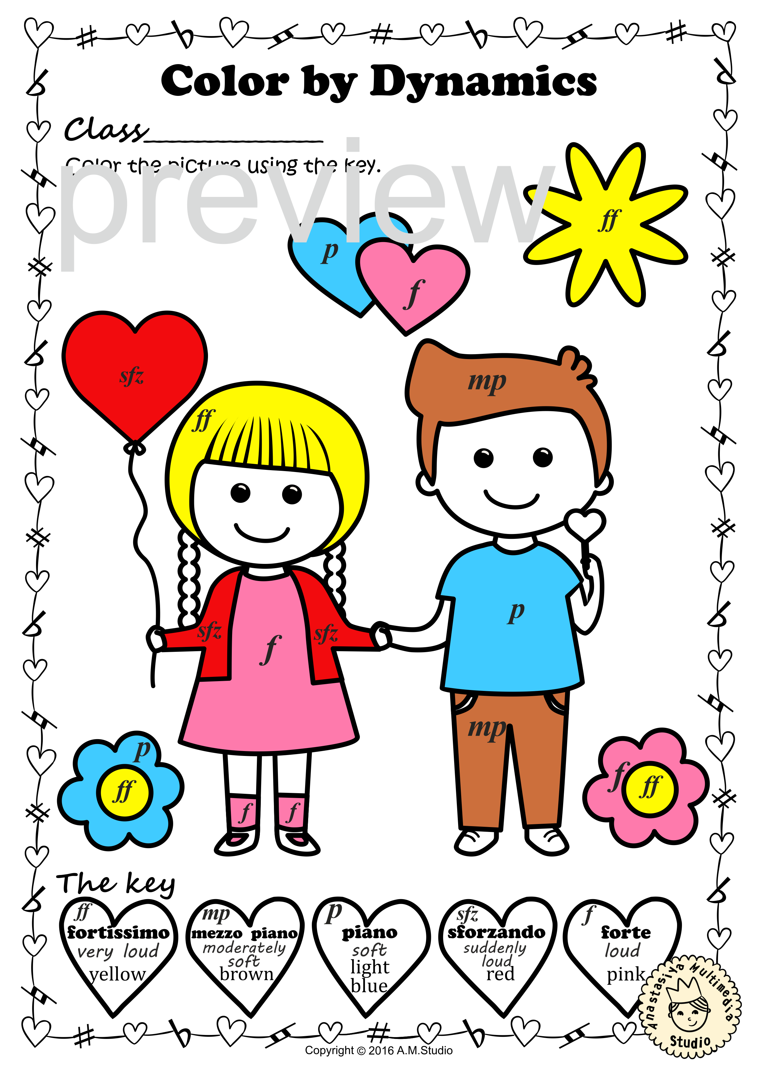 Valentine`s Day Music Coloring Pages | Color by Dynamics (img # 3)