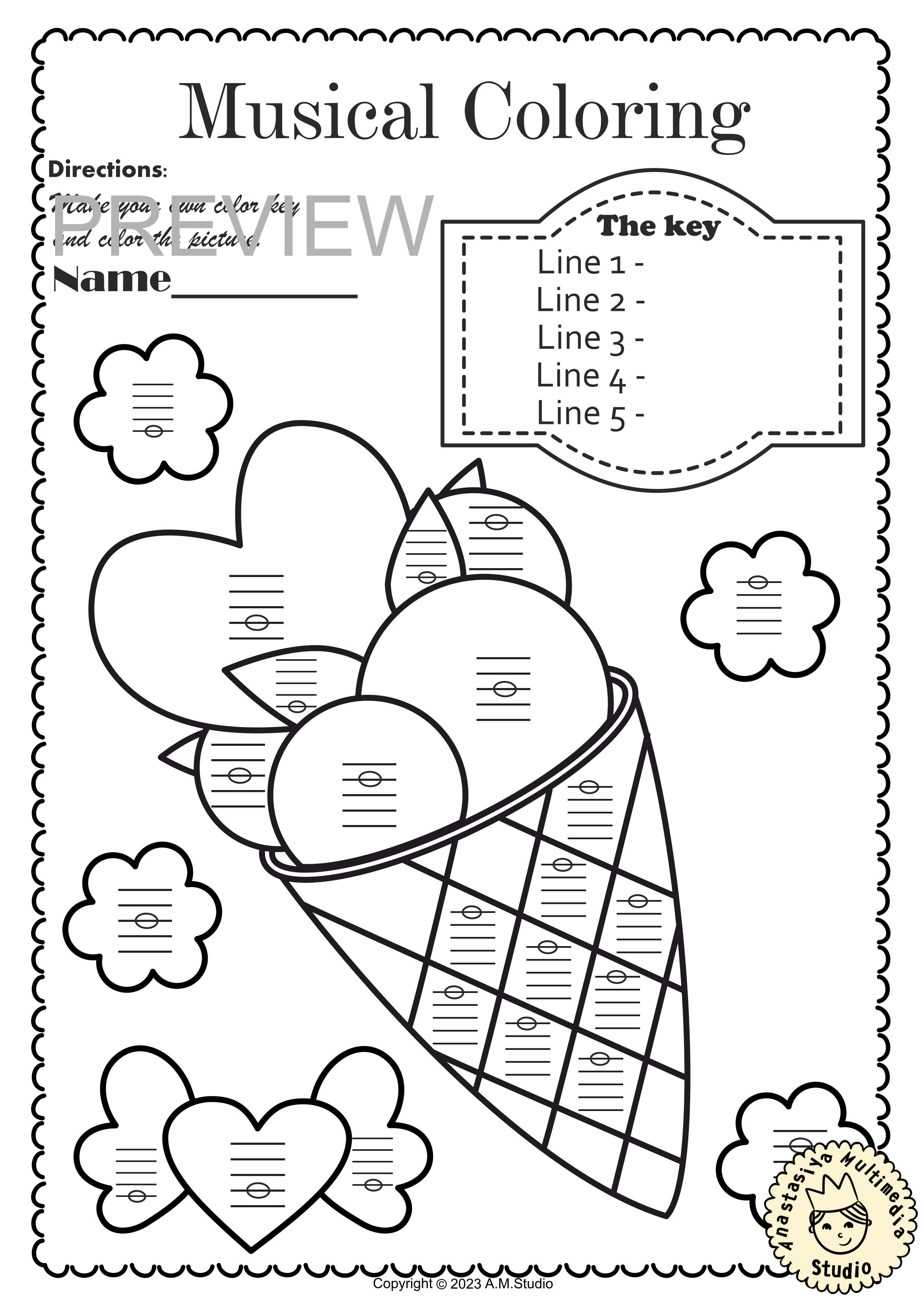 Valentine`s Day Music Coloring Pages | Color by Lines and Spaces (img # 2)