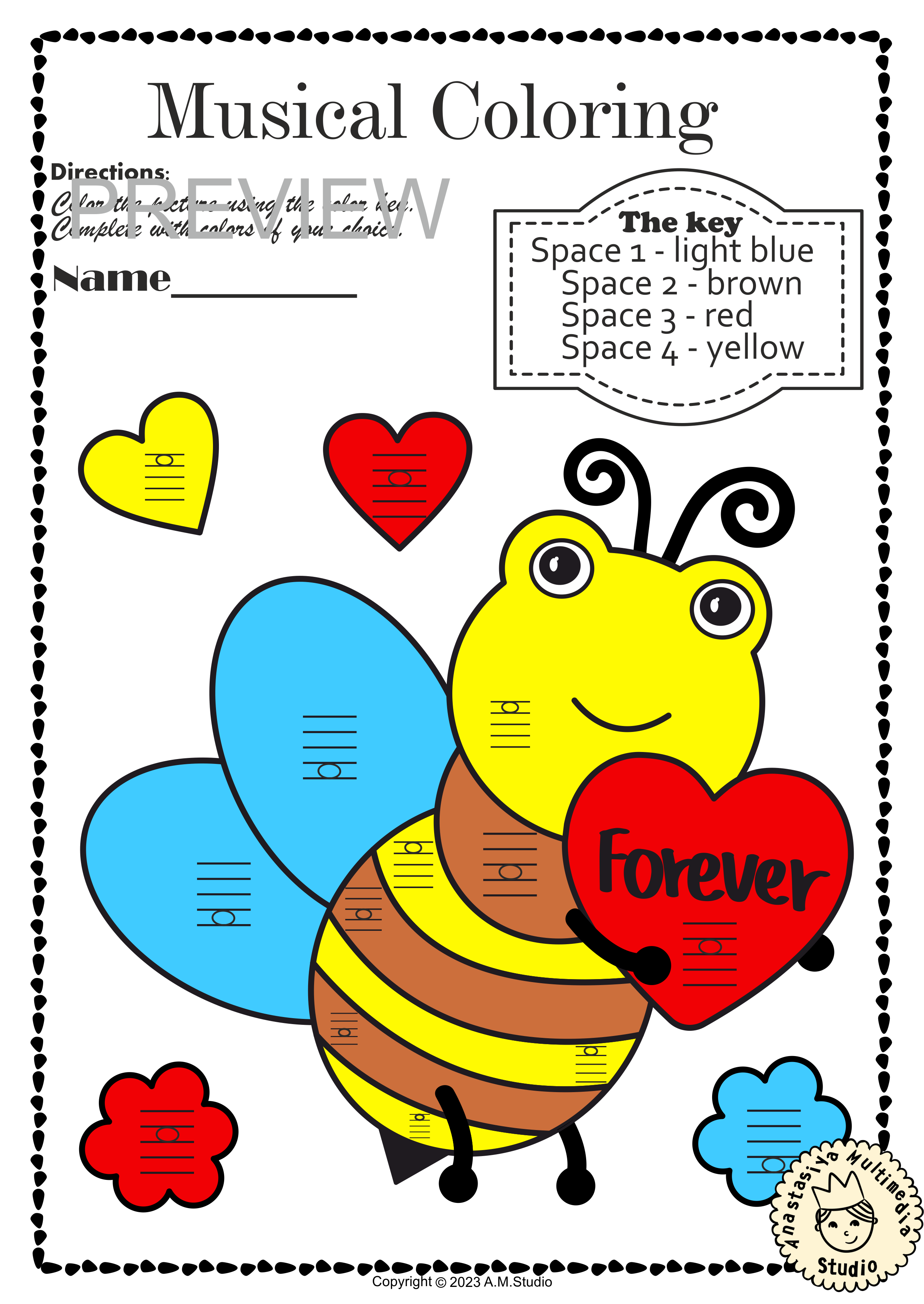 Valentine`s Day Music Coloring Pages | Color by Lines and Spaces (img # 3)