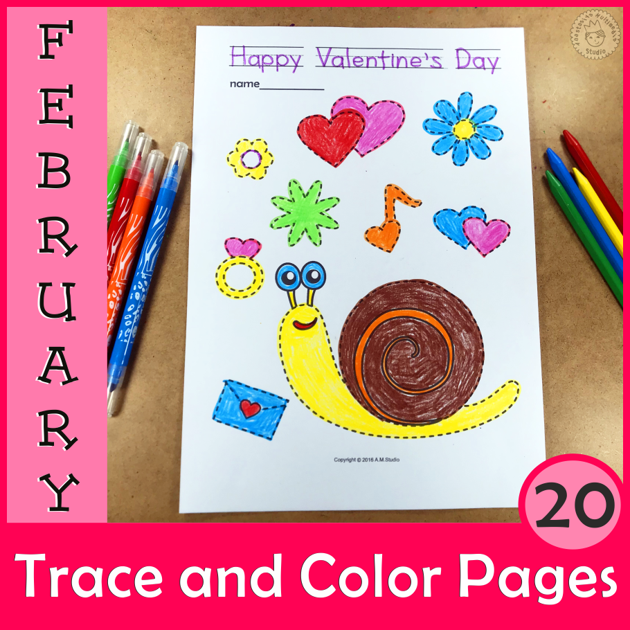 Valentine`s Day Trace and Color Pages {Fine Motor Skills + Pre-writing} (img # 2)
