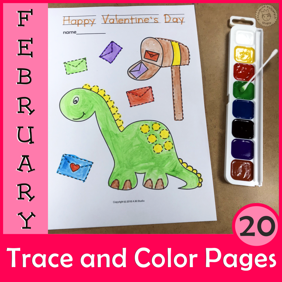 Valentine`s Day Trace and Color Pages {Fine Motor Skills + Pre-writing} (img # 3)