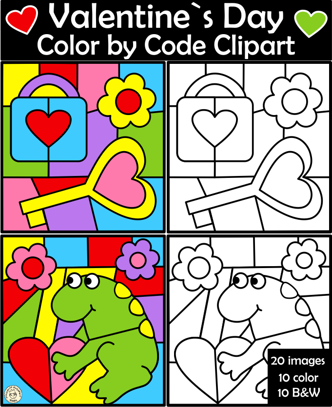Valentine`s Day Color by Code Clipart (img # 1)