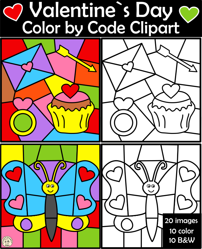 Valentine`s Day Color by Code Clipart (img # 2)