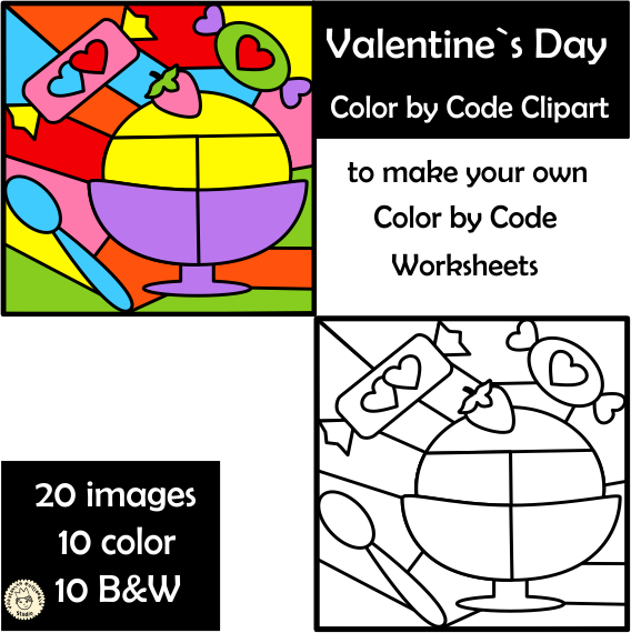 Valentine`s Day Color by Code Clipart (img # 4)