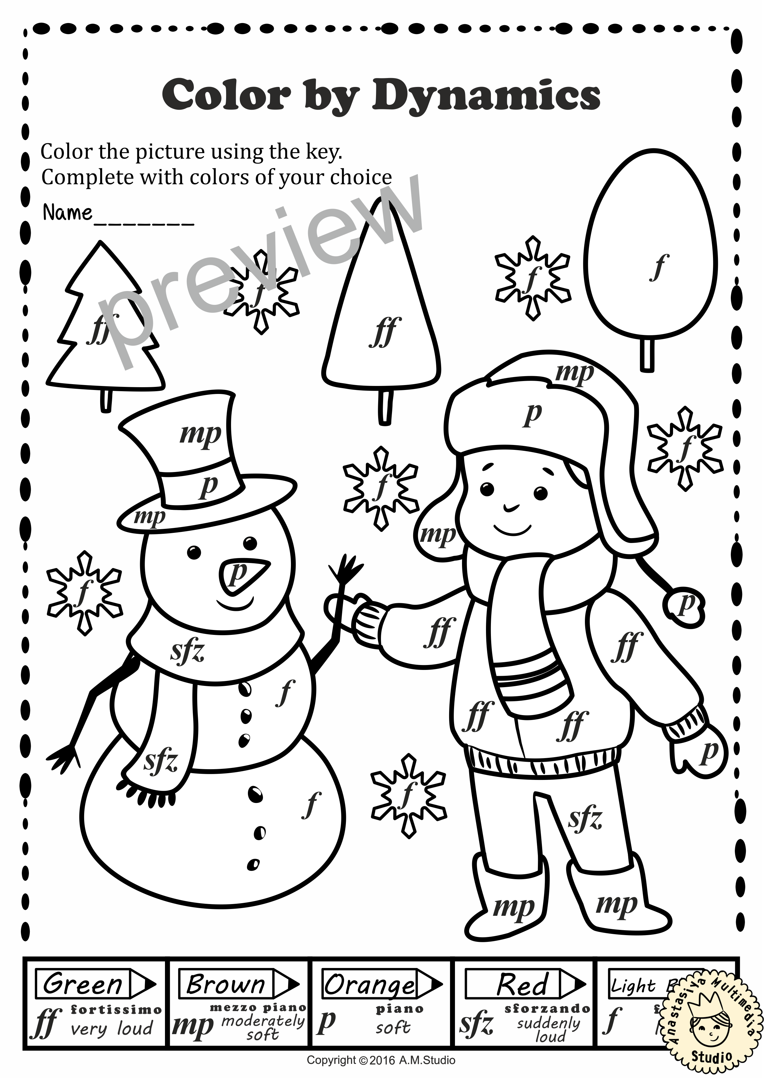 Winter Music Coloring Pages | Color by Dynamics (img # 1)
