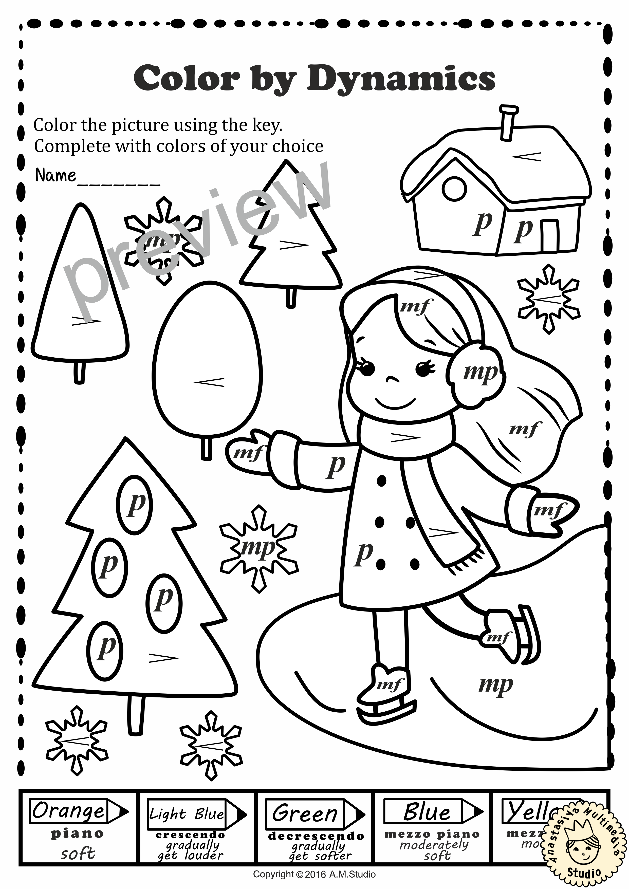 Winter Music Coloring Pages | Color by Dynamics (img # 2)
