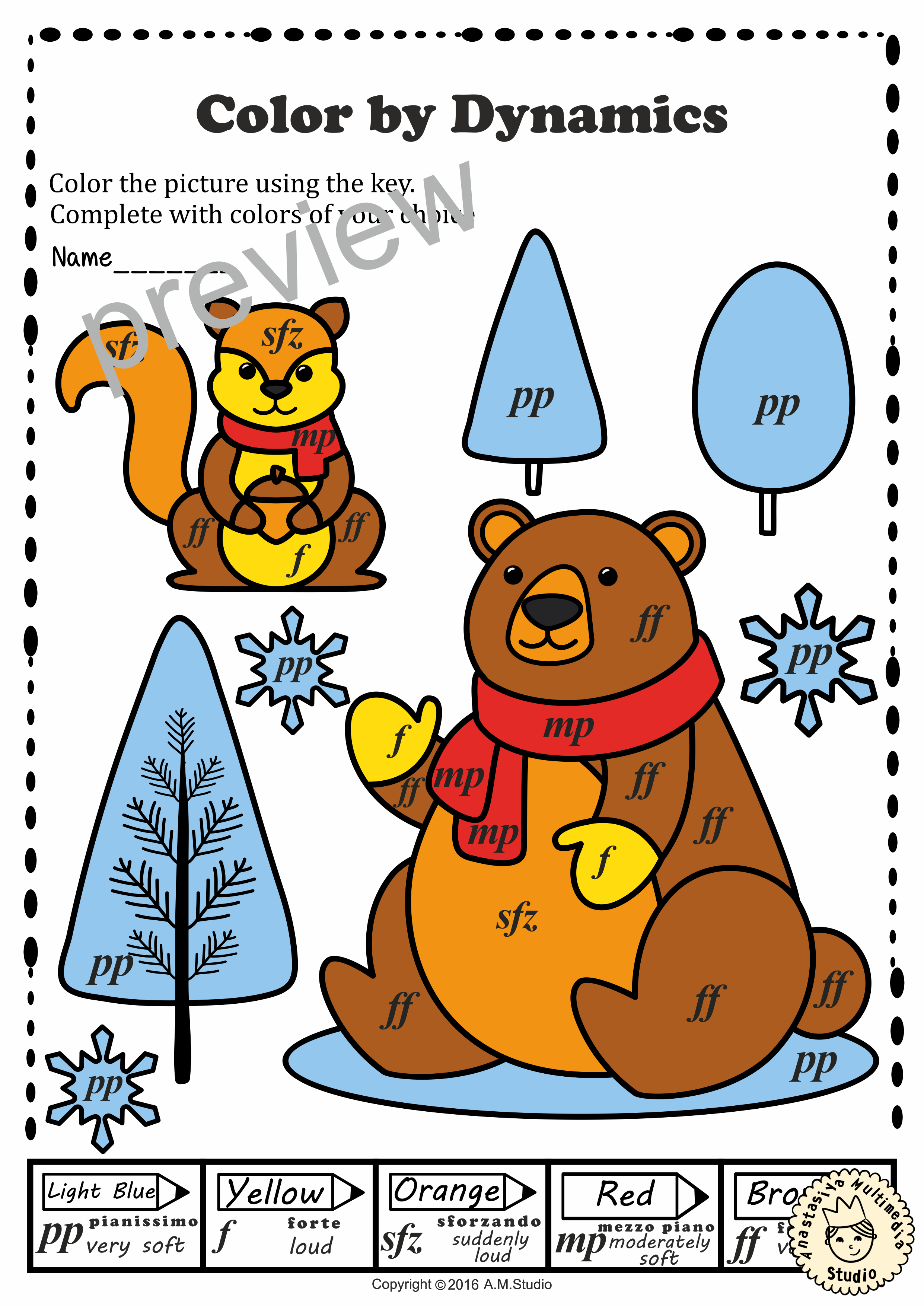 Winter Music Coloring Pages | Color by Dynamics (img # 3)
