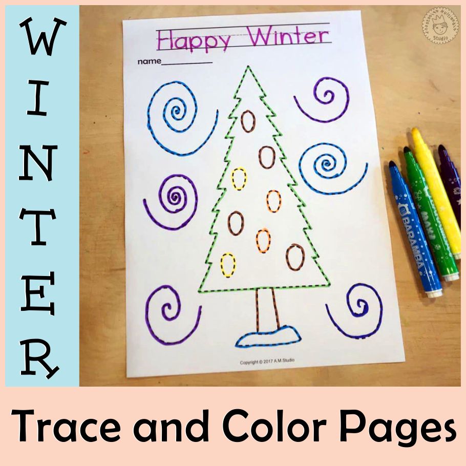 Winter Trace and Color Pages {Fine Motor Skills + Pre-writing} (img # 2)