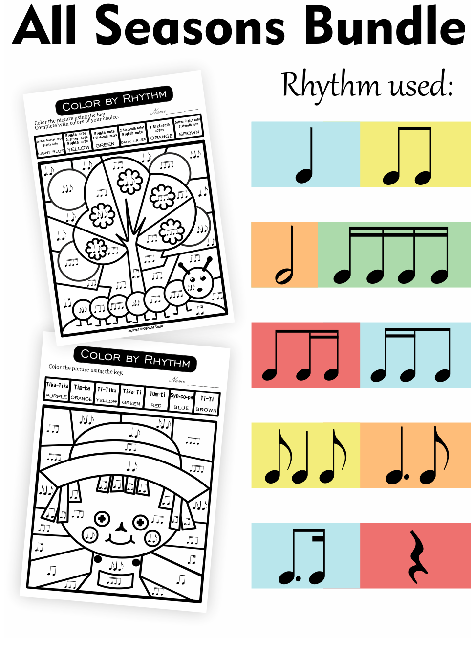 Music Rhythm Color by Code Seasons Bundle  | Color by Note (img # 2)