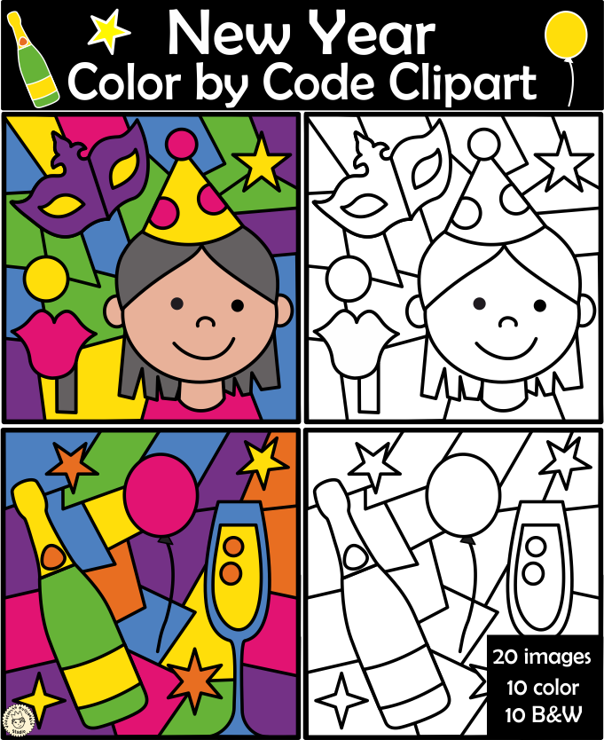 Happy New Year 2025 Color by Code Clipart (img # 1)