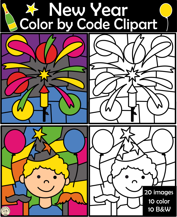 Happy New Year 2025 Color by Code Clipart (img # 2)
